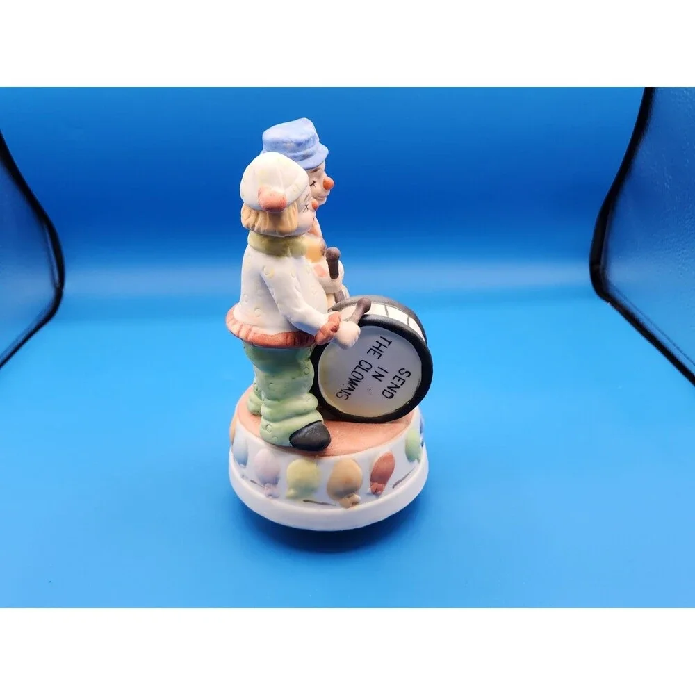 Vintage 1970s Albert E Price 2 Clowns W/ Drum & Guitar Wind-Up Music Box Working